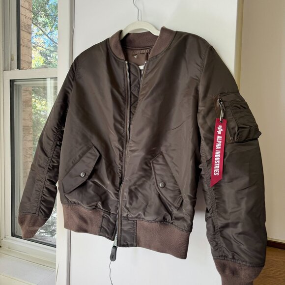 New Alpha Industries MA-1 Reversible Bomber Jacket Brown Womens Small - Picture 6 of 12